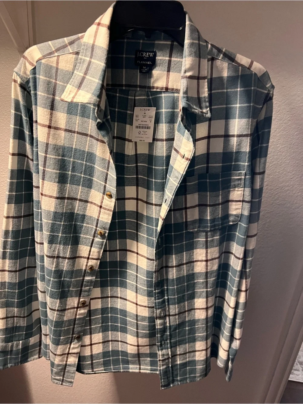 J. Crew Plaid Flannel Button-Down Shirt in Blue and Cream